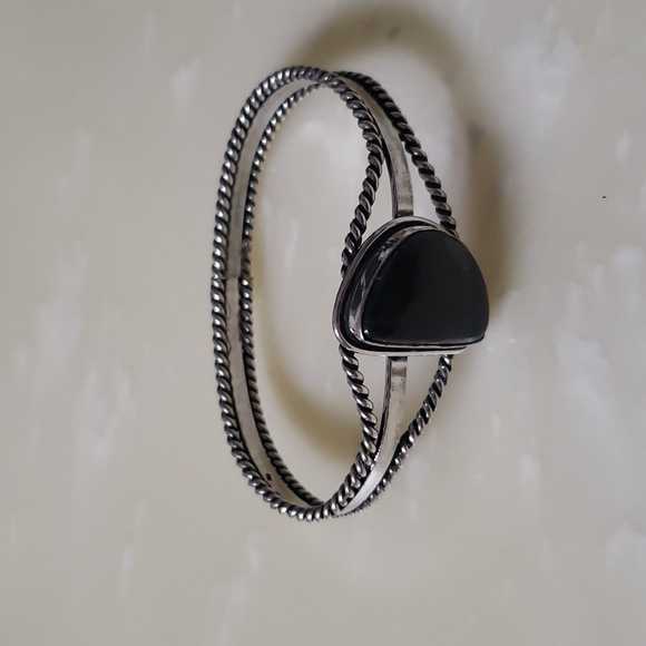 Hyperthene Gemstone dark brown adjustable silver 925 plated bracelet - Picture 3 of 4